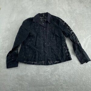Silkland Womens Sheer Black Button-Up Blouse 1X  3279